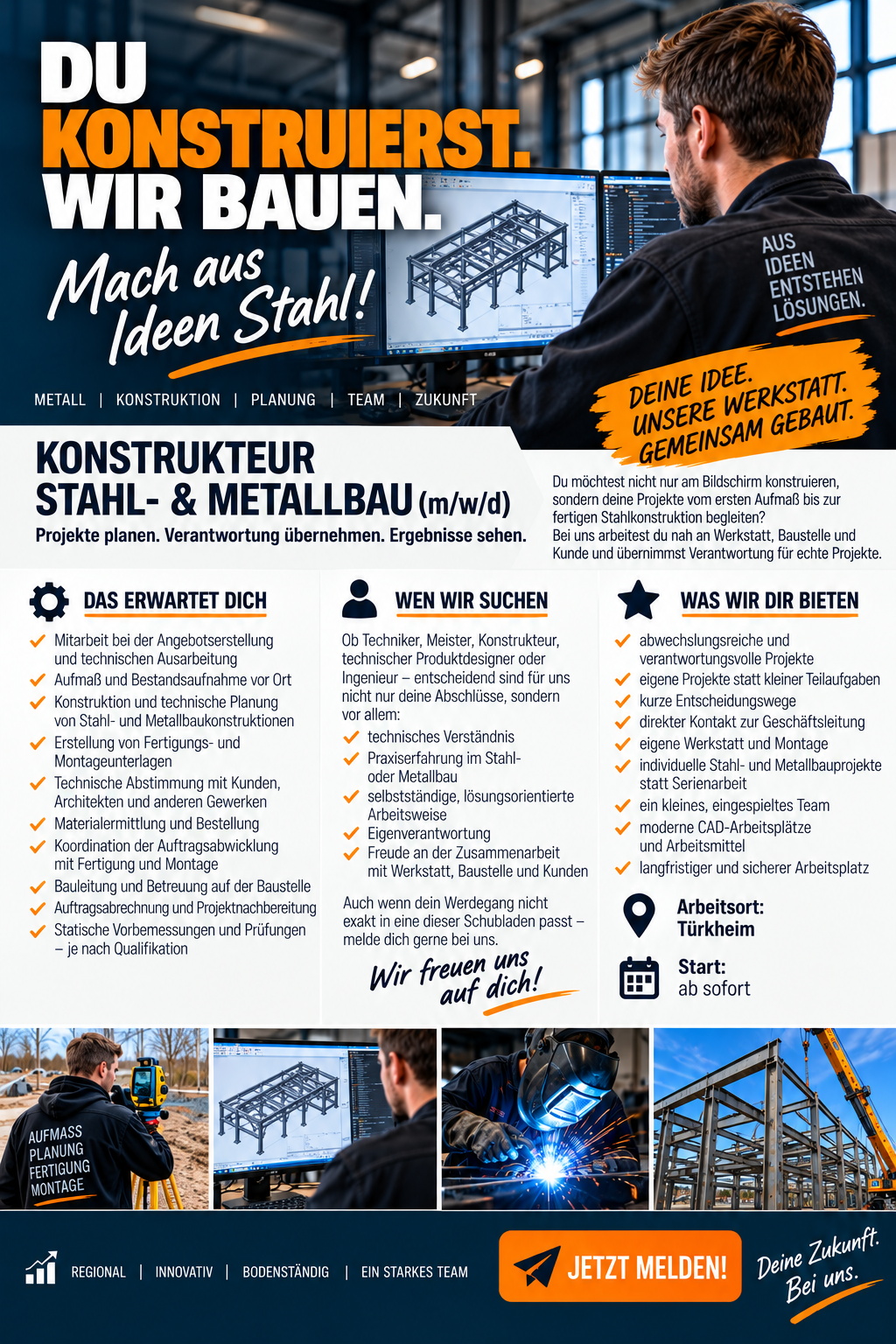 Stellenausschreibung: Konstrukteur Stahl- und Metallbau (m/w/d) für Berufserfahrene